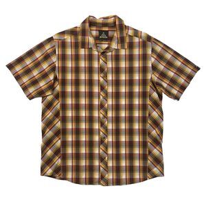 Prana Shirt Mens M Medium Plaid Pearl Snap Short Sleeve Lightweight Cotton